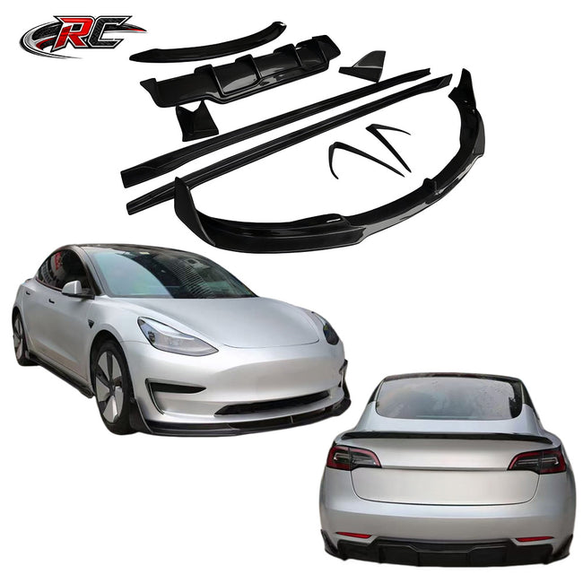 For Tesla Model 3 V Style Front Lip, Side Skirt and Rear Diffuser Body Kit