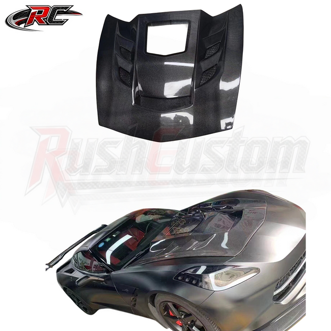 For Chevrolet Corvette C7 Carbon Fiber Hood with Transparent Window