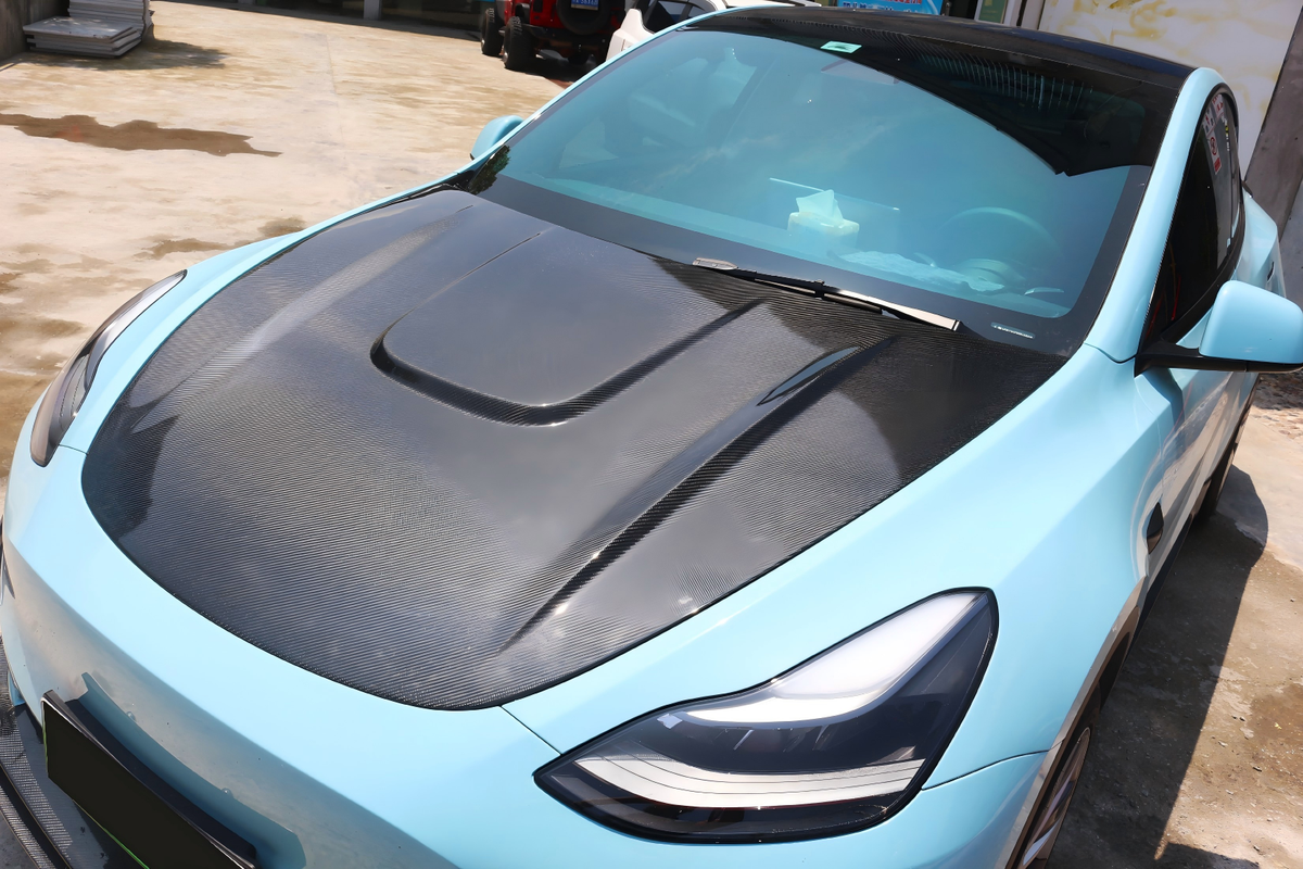 For Tesla Model Y Carbon Fiber Sculpted Hood