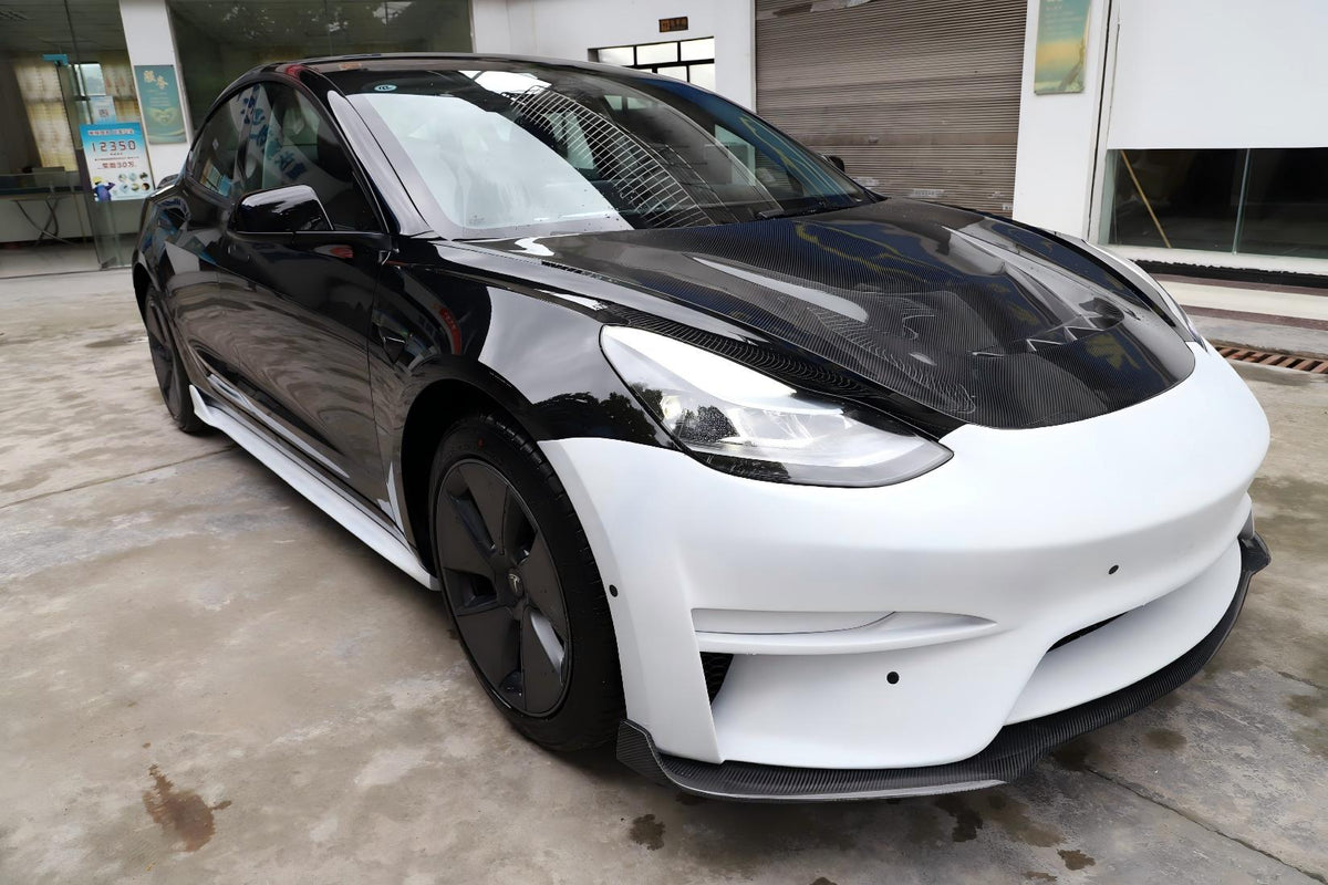 For Tesla Model 3 Resin Body Kit with Front and Rear Bumpers, Side Skirts, Hood and Spoiler