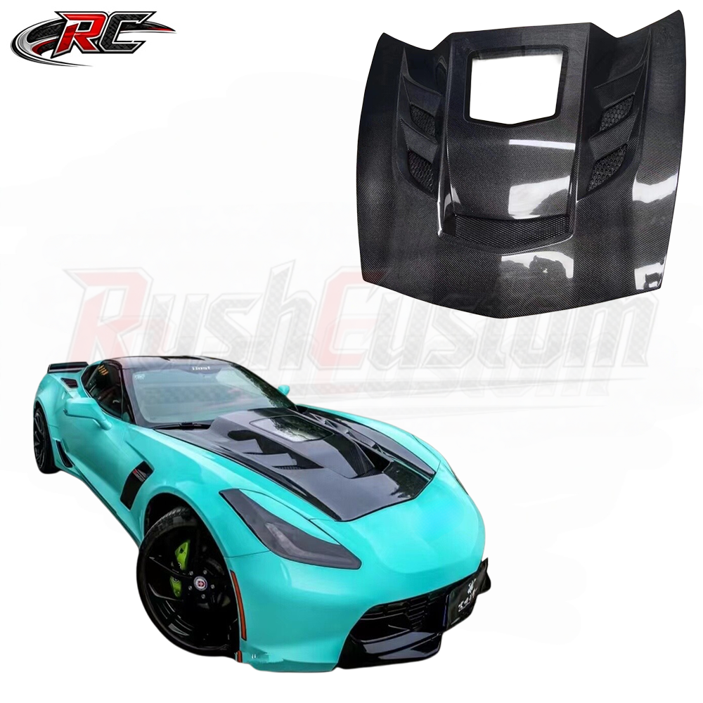 For Chevrolet Corvette C7 Carbon Fiber Hood with Transparent Window