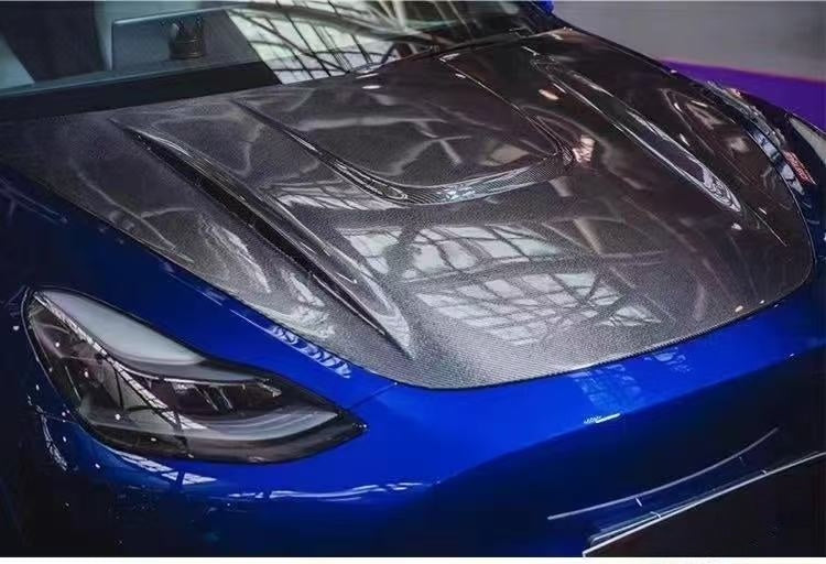 For Tesla Model Y Carbon Fiber Sculpted Hood