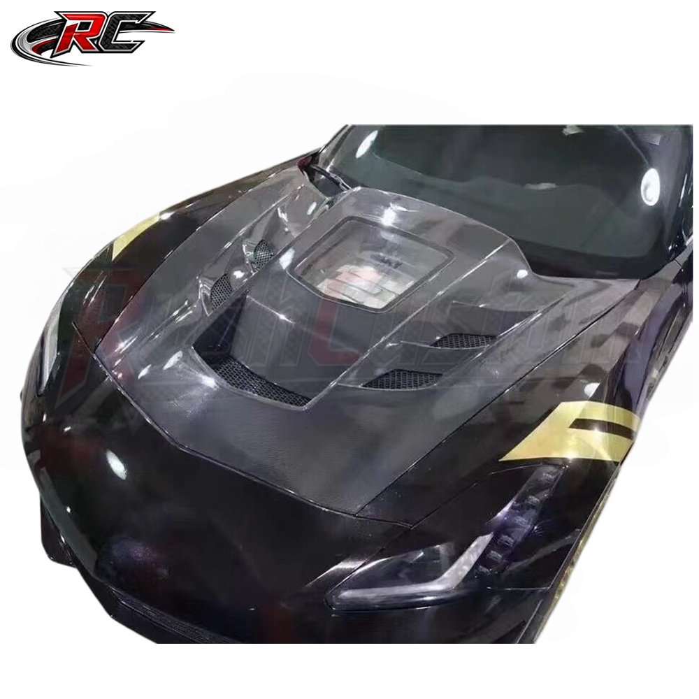 For Chevrolet Corvette C7 Carbon Fiber Hood with Transparent Window